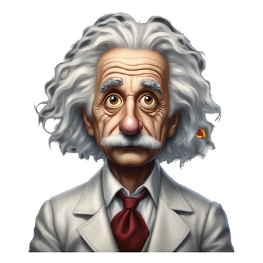 Einstein in Harley Quinn style, oil paint, mysterious eyes, intricate lips, masterpiece portrait, odd perspective, beautiful, desirable, logical sticker