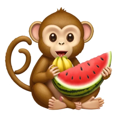 Monkey eating watermelon and banana  sticker