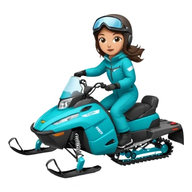 Can you create an emoji of a brunette girl on a teal polaris khaos 850 155 snowmobile doing a wheelie with snow flying sticker
