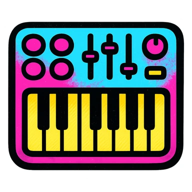 A MIDI keyboard in Pop Colors style, with a graffiti-inspired design, urban vibe, spray-paint textures, and bright, contrasting colors. sticker