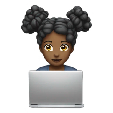 A black woman with space buns behind a computer screen, working in the field of technology sticker