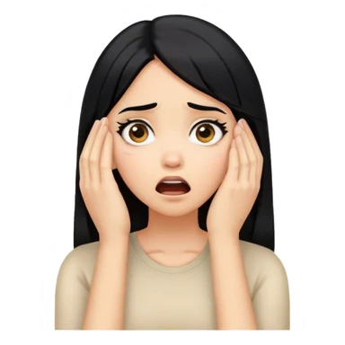 Shocked girl face and hands on face , black hair, face palm  sticker