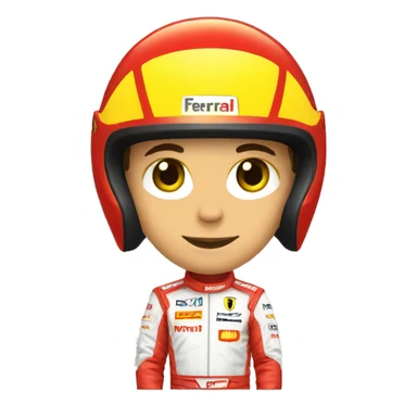  f1 driver in ferrari suit wearing yellow helmet sticker