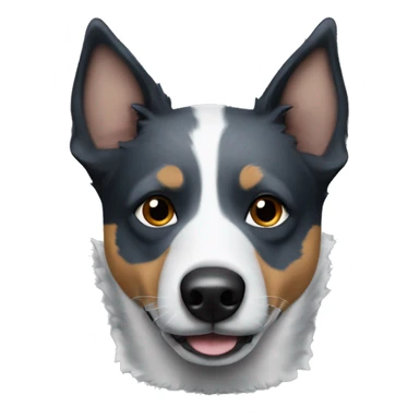 Blue heeler dog with mostly black and a small crooked white stripe up nose and forehead sticker