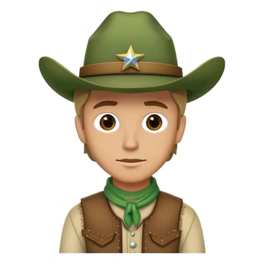 Cowboy wearing a green hat without any star on the hat, western style outfit sticker