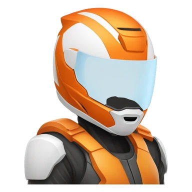 Un jeune homme au teint humain portant un casque de moto de couleur orange et blanc sticker