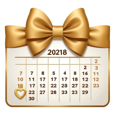golden brown calendar in the middle white color without numbers on top white gold bow sticker