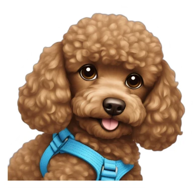 Brown-toy-poodle-with-teddy-bear-haircut-with-blue-harness sticker