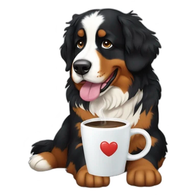 Bernese mountain dog drinking a coffee sticker
