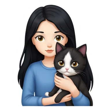 A girl with long black hair holding a Devon cat sticker