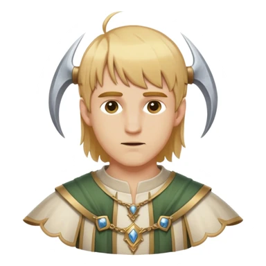 "Medieval summer outfit worn by a DnD themed fantasy male character. Character has golden blonde hair cut in a traditional page style, falling evenly just below the ears with a straight fringe across the forehead. sticker