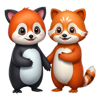 A cartoon  cute one penguin and one red panda  seperste animals note a combination of the animals holding "hands" sticker