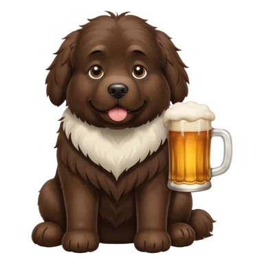 A Newfoundland with white spot on chest and a beer sticker