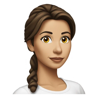 3/4 face, contrasted, shadow, light, Eva Longoria expression, standing from a distance, thin nose, brunette woman, hazel eyes, long eyelashes, dark shoulder shaded hair, white t-shirt, jeans, white sneakers sticker