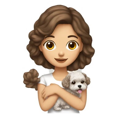 brunette girl holding her maltipoo dog sticker