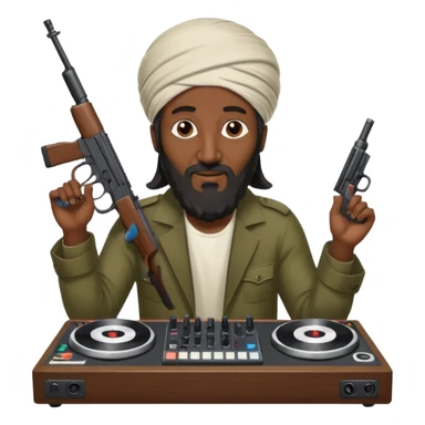 Osama bin laden with gun playing the DJ board sticker