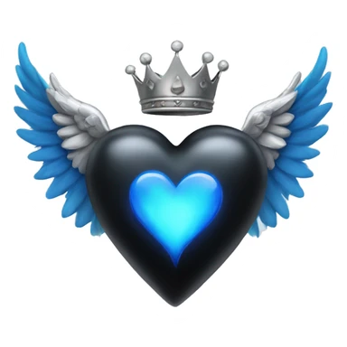 Black colored heart with wings and blue flames and a silver crown sticker