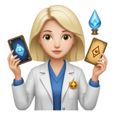 Scientist woman in a lab coat with tarot cards sticker