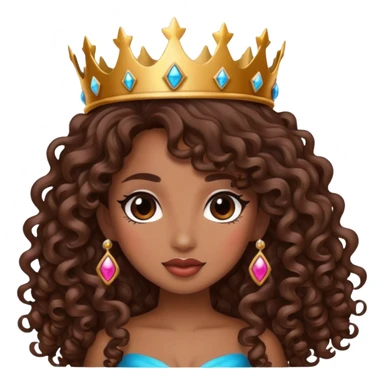 Brown girl diva long curly hair with crown sticker