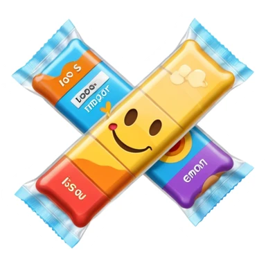 Create an emoji of an energy bar that you can eat, with plastic packaging. sticker