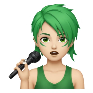 green haired, warior makeup, holding microphone, singing sticker