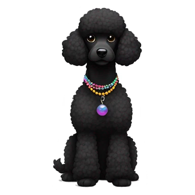 Black Poodle with one  colorful bead necklaces sticker