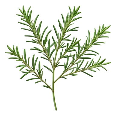Cinematic Realistic Rosemary Emoji, Fragrant and fresh, with slender green stems covered in needle-like leaves, which release a distinctive herbal scent. The plant seems to exude energy, with soft sprigs of leaves stretching upwards. Soft glowing outline, capturing the essence of earthy healing and aromatic delight in a sprig of rosemary! sticker