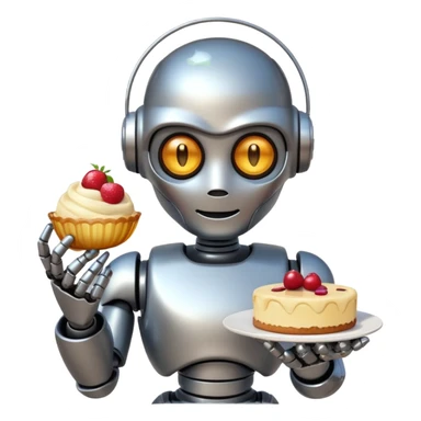 The robot is holding dessert in its hands, 3d emoji sticker