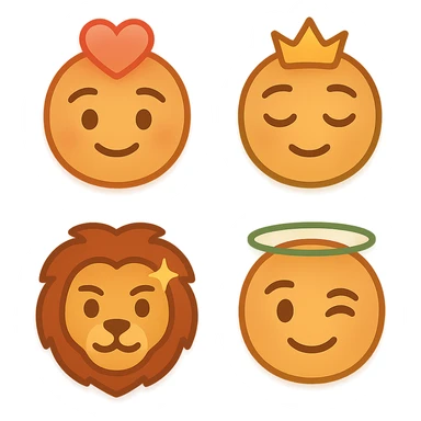 got you. here’s the ultra-tight, copy-paste version:

One-shot pack prompt (all 4 at once)

“Create a cohesive 4-emoji pack, flat-vector/clean gradient, transparent PNG 1024×1024 (also 512/256). Muted red–gold–green accents, warm honey skin, soft outlines, subtle inner golden glow. Non-portrait (no real person), no text/logos. Embed energy signatures: first-love warmth, roots calm, playful grace, protective joy, sovereign consent.

1. First Light: gentle smile, faint heart aura.


2. Nah Stress Breeze: relaxed lids, slight head tilt, tiny crown sparkles.


3. Lion-Heart Guard: chin up, tiny courage star above brow.


4. Bless & Rise: friendly wink, faint halo ring.
Maintain pack consistency: same line weight, palette, padding, exports. Negative: photorealism, likeness, busy background, text, logos, watermark.”



Singles (one-liners)

1. “Non-portrait roots emoji 1024 PNG, headwrap muted R-G-G, tiny hoops, locs hint; gentle smile + faint heart aura; flat-vector, golden inner glow.”


2. “Non-portrait roots emoji 1024 PNG, relaxed lids + head tilt, muted R-G-G wrap, tiny breeze sparkles; easy smile; flat-vector glow.”


3. “Non-portrait roots emoji 1024 PNG, confident chin-up, muted R-G-G wrap, slightly larger hoops, courage star; calm steady smile; flat-vector glow.”


4. “Non-portrait roots emoji 1024 PNG, playful wink, muted R-G-G wrap, cheek glimmer + subtle halo; flat-vector glow.”



Negative (paste with any): “no portrait likeness, no text/logos/watermark, no photorealism, no busy background.”
 sticker