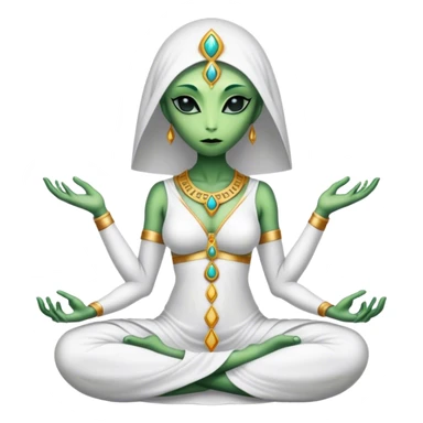a Reptilian alien woman,in meditation, white dress like a priestess sticker
