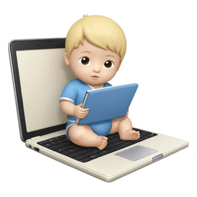 3D 风格的 notebook icon，有 baby boy，中国孩子，和之前女孩的风格一致 sticker