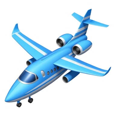 A compact jet with a blue-striped body and angled wings, climbing upward with steady power.
 sticker