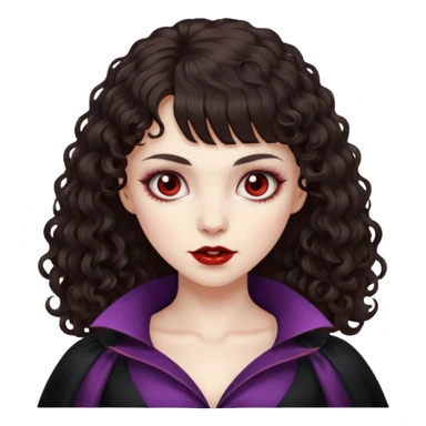vampire feminine and with bangs  dark brown hair  curly hair  sticker