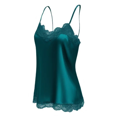 Realistic isolated side view of a dark teal silk camisole lace top blouse. sticker
