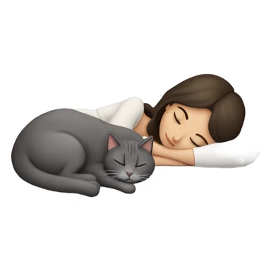 Brunette girl  sleeping with grey cat  sticker