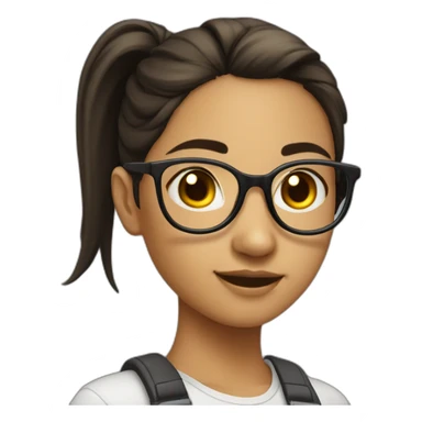 A girl with a round face and a ponytail and dark, gradual glasses sticker