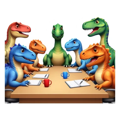 different office dinosaurs sitting along the conference table sticker