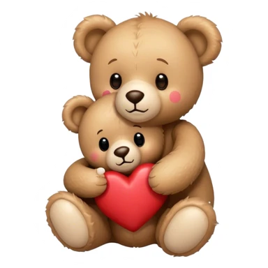 Teddy hugging another teddy with hearts sticker