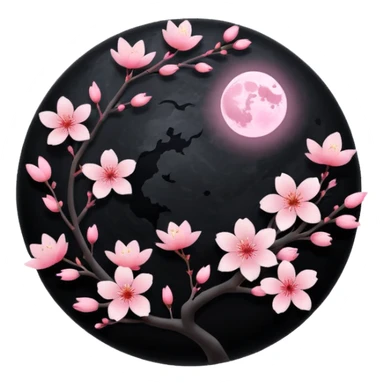 black moon with sakura blossom sticker