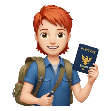 red haired Traveler character with passport, backpacker,  sticker
