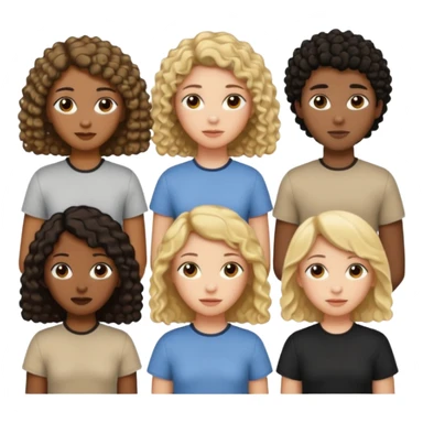 group of people  together ; men and women with one with brown straight hair one with blonde hair and one with black curly hair- short hair, long hair and curly hair wearing beige shirts aesthetic no collar, brown people, white people, black people sticker