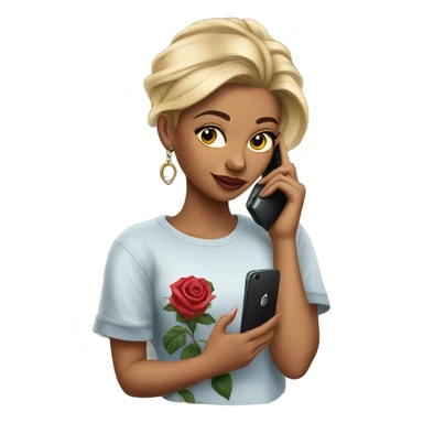 Hyper Realistic beautiful woman model with a small rose tattoo talking on a phone  sticker