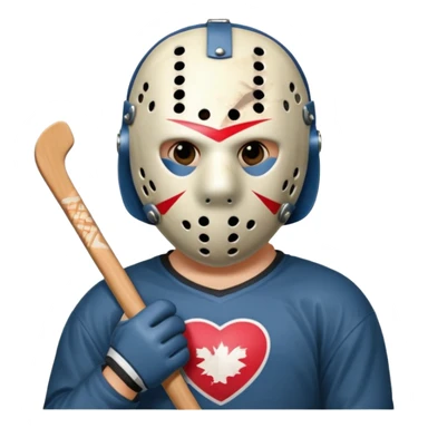 a cartoon image of Jason Voorhees, looking cute, with his hands clasped in front of him, at a sideways angle, looks like he is in love sticker