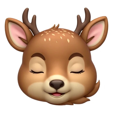Meme-Worthy Cute Sleeping Deer Portrait Emoji, Head resting peacefully with a contented smile, showcasing a delicate, slender build and a luxuriously soft Fur, eyes shut in a serene, restful nap, Simplified yet hilariously adorable features, highly detailed, glowing with a soft, drowsy light, high shine, relaxed and utterly lovable, stylized with an air of playful laziness, bright and heartwarming, soft glowing outline, capturing the essence of a comically sleepy deer, so meme-worthy it feels like it could instantly become the next viral sensation of adorable woodland slumber! sticker