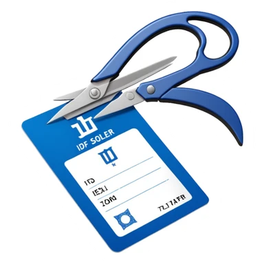 black Scissors cutting an idf soldier ID card in 2 parts .hyper realistic sticker