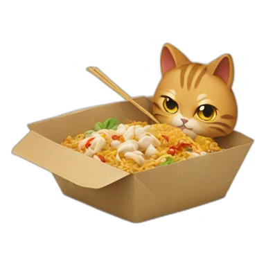 Cat eating Chinese takeout  sticker