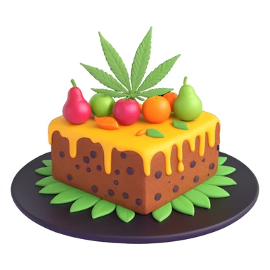colorful frosted fruit cake with cannabis leaf on a plate sticker