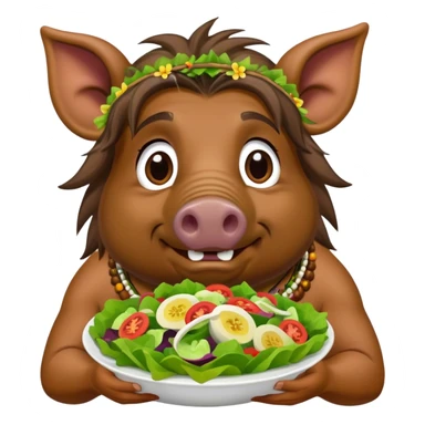 Hawaiian hippy boar, eating a salad sticker
