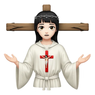 jesus-body-on-the-cross, crucifix, black hair, punk hair, punk bangs sticker