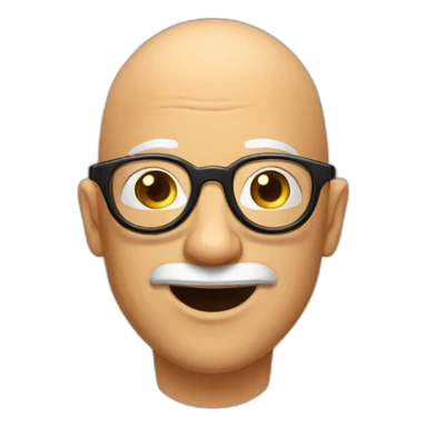 friendly bald man with gold circle glasses, brown mustache, goofy man, silly guy sticker
